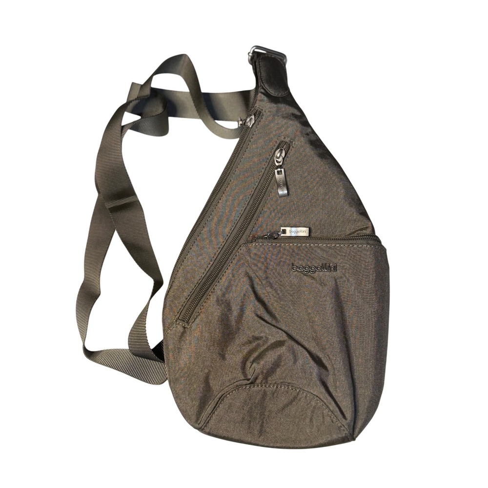 Baggallini Mini Sling Bag Sterling Shimmer Crossbody Travel Backpack Water Proof
